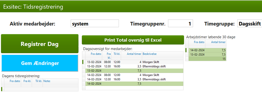 stempel ind og ud med timegruppe ny